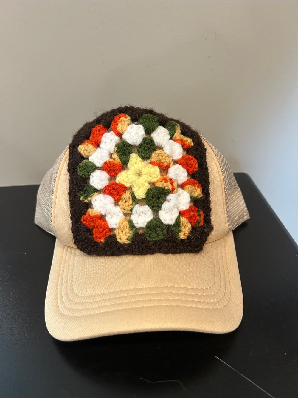 Granny square trucker hat! Woman’s NWOT! Button back closure! Great deal!